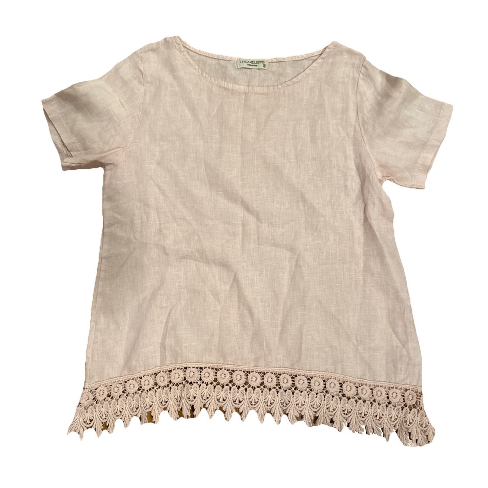 Terzo Millennio Women's Linen Blush Pink Short Sleeve Blouse‎ Size Small Italy